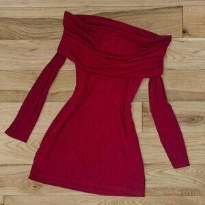 Superdown by REVOLVE wine red off the shoulder mini party holiday dress ❣️